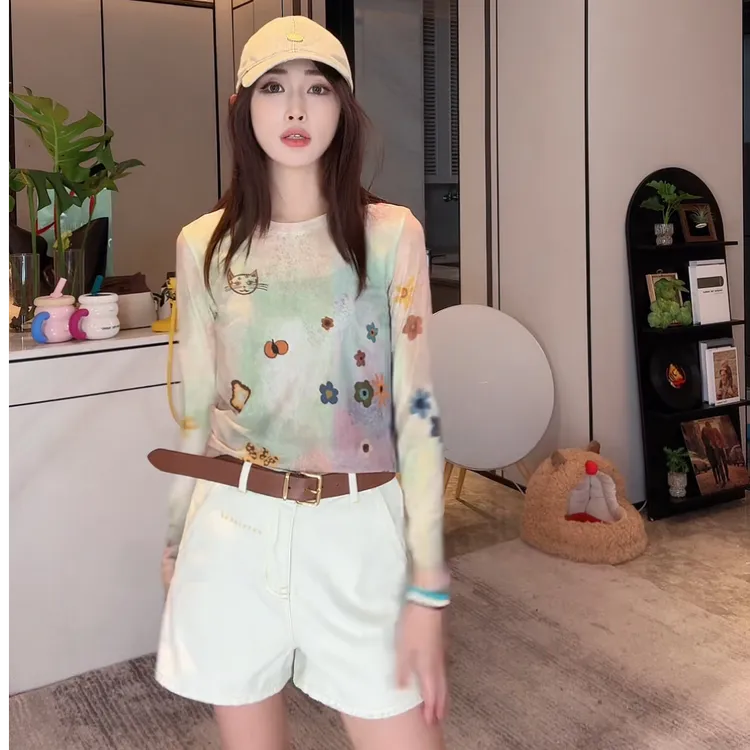 PCNY「英喵野望」不理理夏季新款小众女装花朵晕染印花长袖防晒上衣
