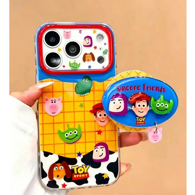 复古格纹拼接玩具总动员适用iphone17Promax/16/15/14手机壳支架