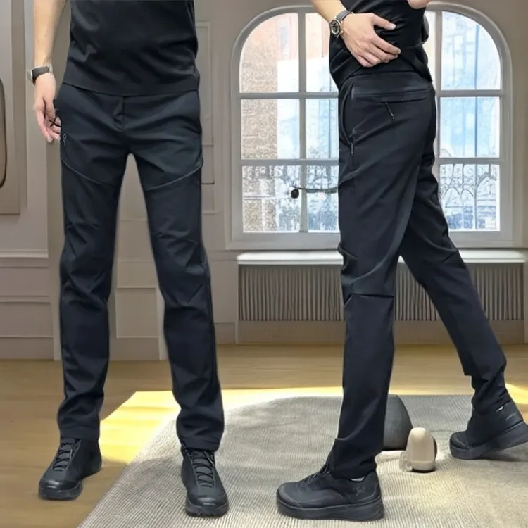 潮款休闲裤男秋冬保暖冲锋裤松紧腰百搭外穿男士加绒防风运动长裤