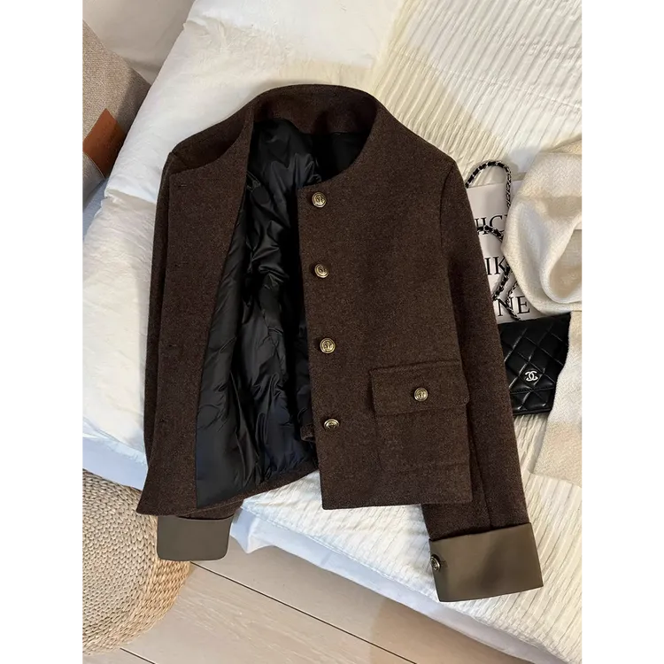 咖色复古名媛小香风毛呢短外套女2025冬季新款气质高级保暖上衣韩
