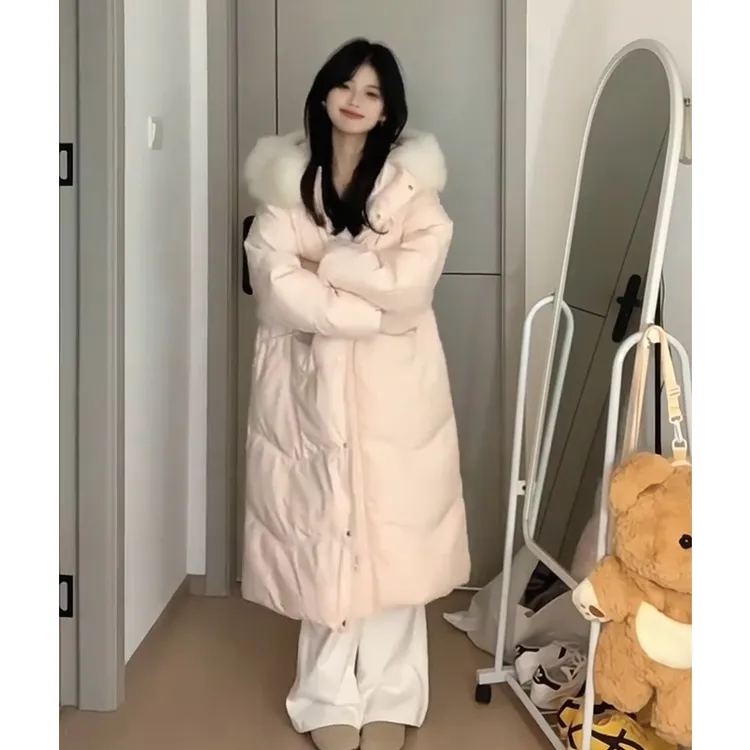 中长款毛领棉服女2025冬季新款韩版加厚过膝棉衣外套小个子棉袄