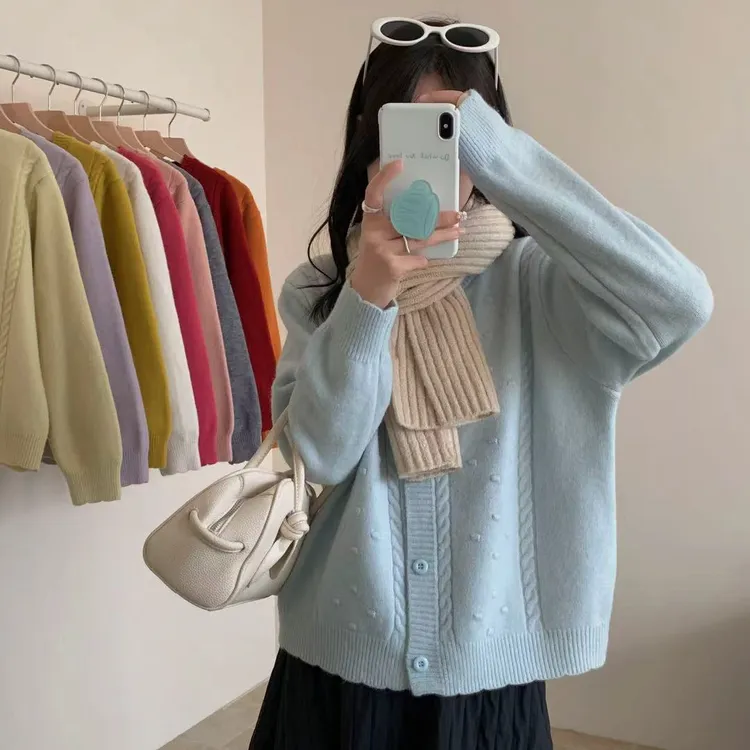 韩版提花ol百搭复古时尚毛衣毛针织衫圆领休闲针织秋冬