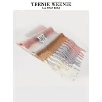 TeenieWeenie小熊24年秋冬款时髦方格纹流苏围巾女士TTAM24FT01P