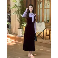 【韩漫女主】LiLi韩系温柔风紫色上衣丝绒裙套装XMZH8921XMZH8922