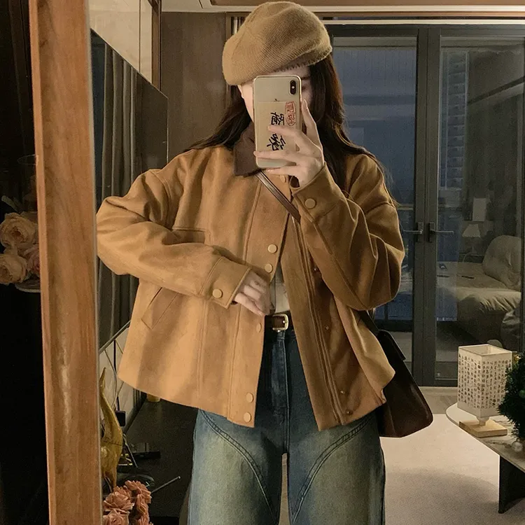 法式复古卡其色小众设计感超好看夹克2025冬季新款宽松显瘦外套女