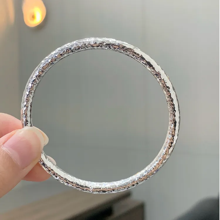 鹿怡 足银手镯 32克999.9锤纹素圈轻奢亮面实心纯手工情侣款手镯