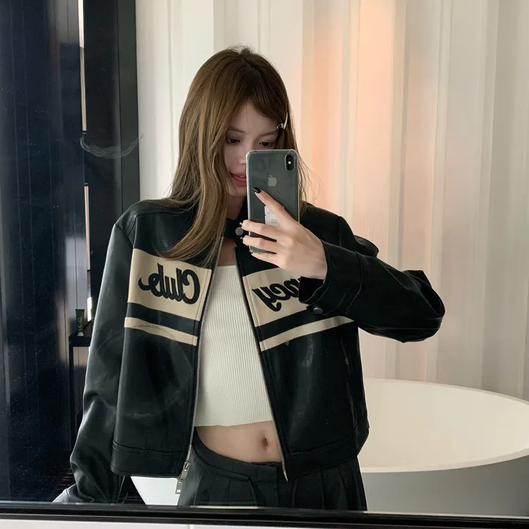 黑色复古机车皮衣外套女秋百搭休闲PU皮夹克上衣早秋皮衣女超好看