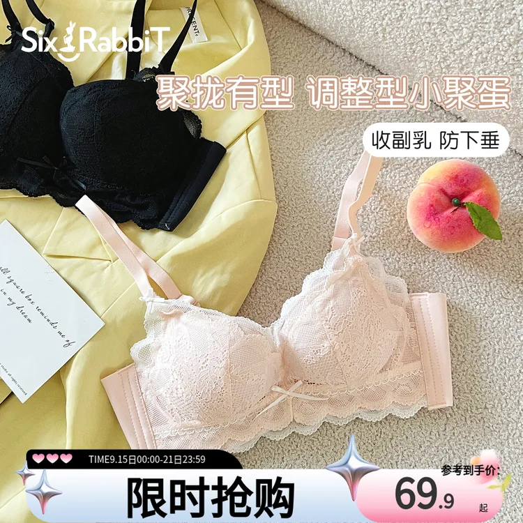 六只兔子蕾丝内衣防下垂收副乳欧若风胸罩小胸聚拢显大型女士文胸