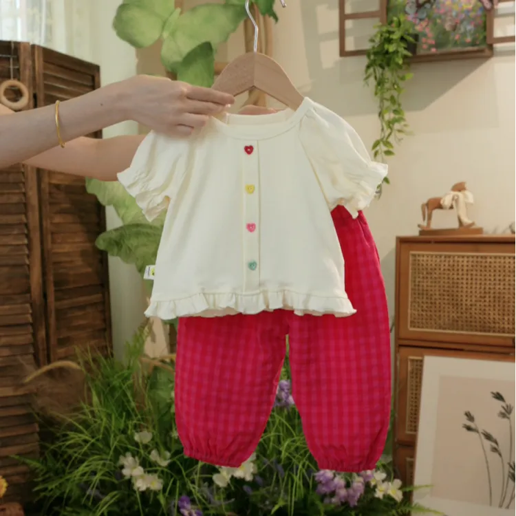 萱妈家【火龙果套装】2025夏季新品洋气舒适长裤女宝宝分体两件套装