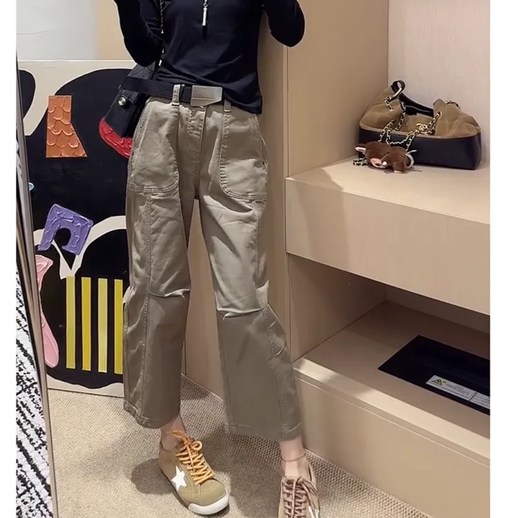 高腰直筒牛仔裤女2025秋季新款大码洋气百搭显瘦九分休闲工装裤子