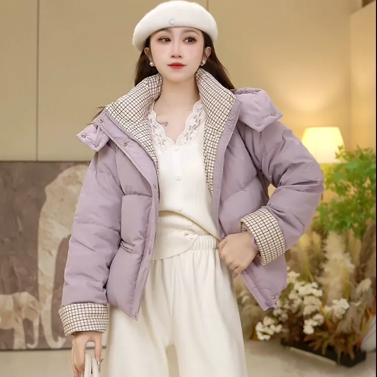 主推《甜心格格》 魅喻2025冬季新款鸭绒羽绒服短款拼色时尚外套