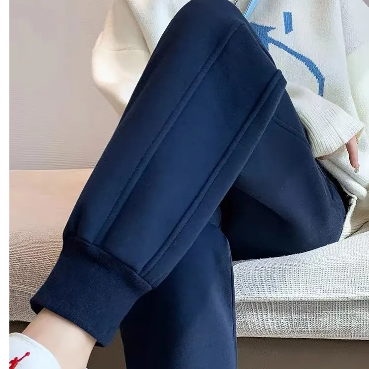 春秋新款华棉束脚运动裤男女保暖休闲卫裤显瘦外穿卫裤长裤