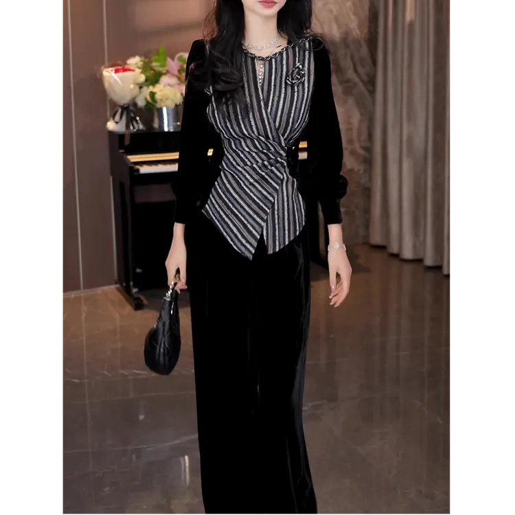 设计感轻奢洋气套装女2025秋季新款时尚气质长袖衬衣+长裤两件套