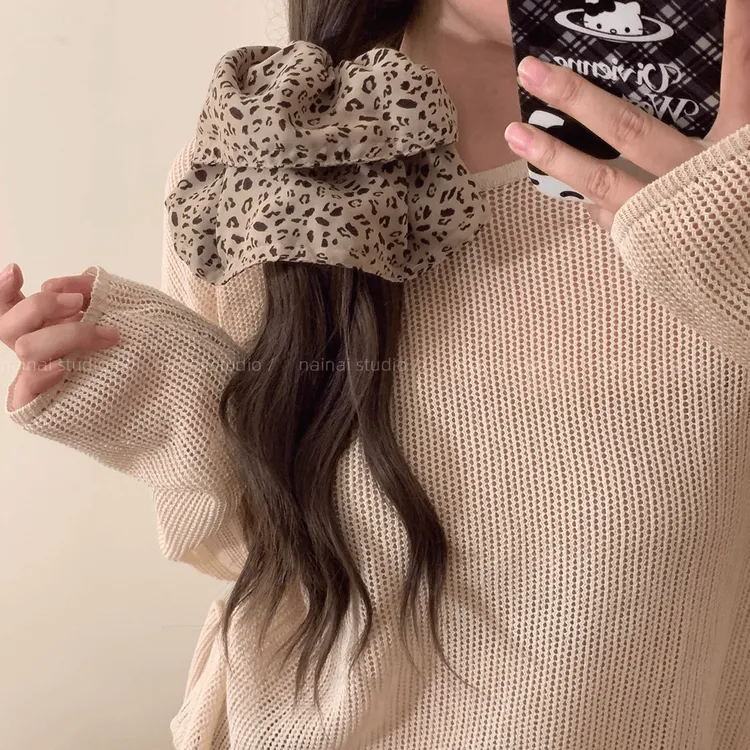 20cm直径豹纹大肠发圈~早秋新款！甜酷y2k辣妹超大号低马尾发饰女