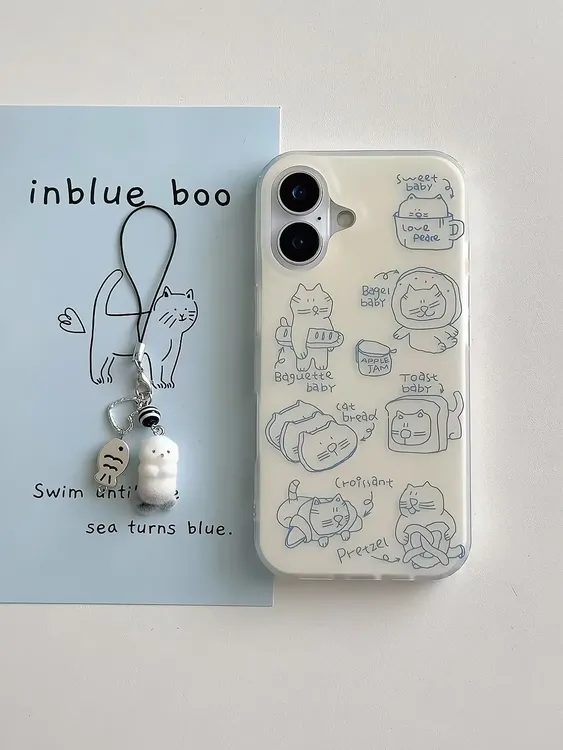 IMD线条吐司猫咪适用iPhoneXR/XS苹果华为小米OPPOVIVO大孔手机壳