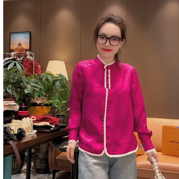 秋冬新款  洋气百搭新年款国风提花衬衫长袖带衬上衣时尚显瘦上衣