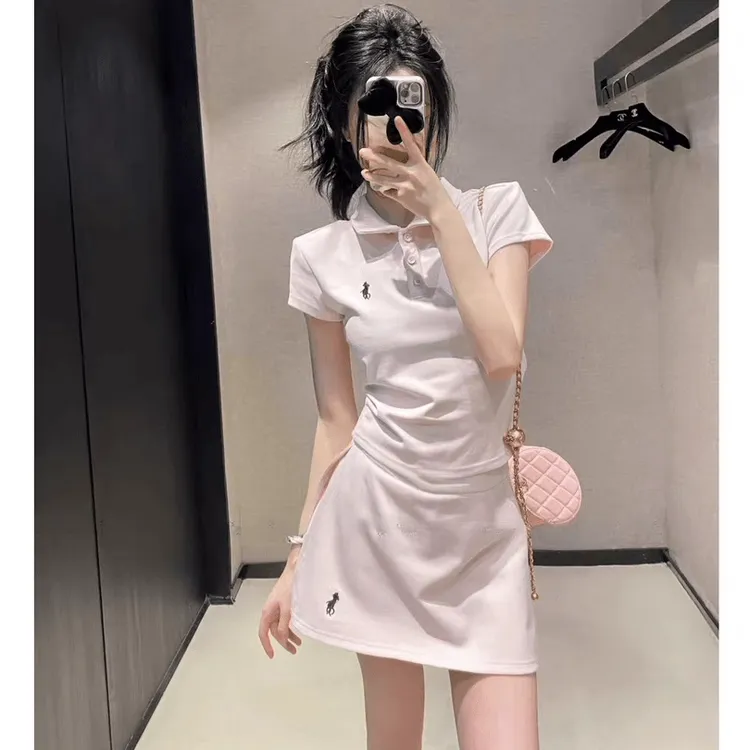 新款刺绣小马休闲运动减龄上衣POLO衫+裙裤防走光半身裙套装 8149