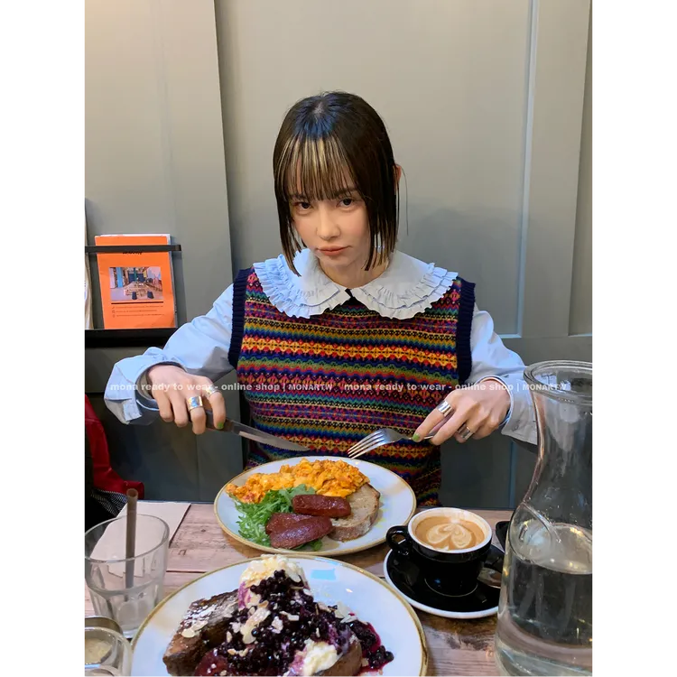 【Mona张绮贤】MONA 100羊毛 复古毛衣背心女 O125S10619