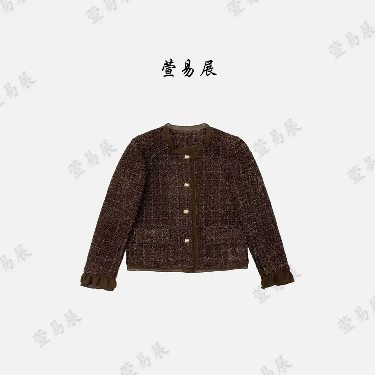 萱易展-羊毛肌理感桑蚕丝饰边贝壳小金扣显瘦百搭外套-WT092402