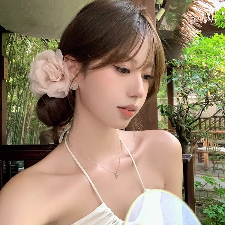 云雾玫瑰 网纱玫瑰花朵发抓夹女2025春夏新款头花发饰