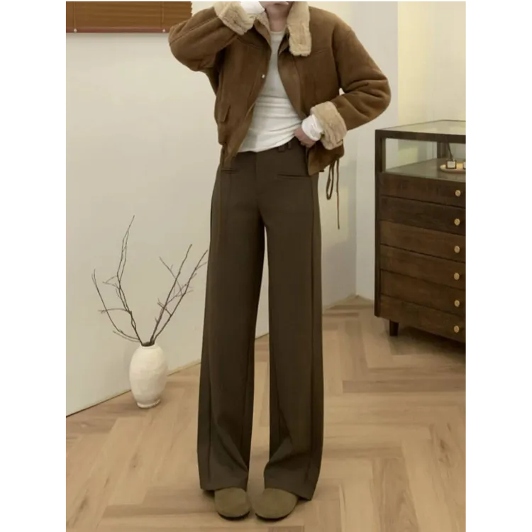 2025黑色西装裤女夏季设计感高腰宽松显瘦垂感休闲裤阔腿裤拖地裤