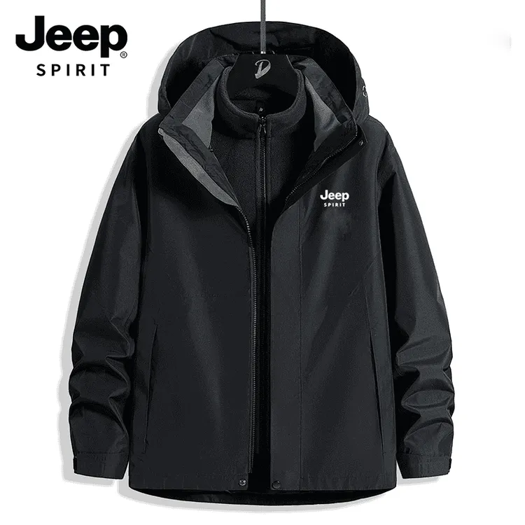 JEEPSPIRIT吉普秋冬户外三合一可拆卸两件套防风登山保暖外套男