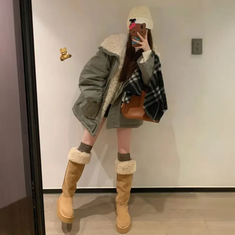 羊羔毛派克服女2025年冬季新款工装棉服冲锋衣加厚显瘦小个子外套