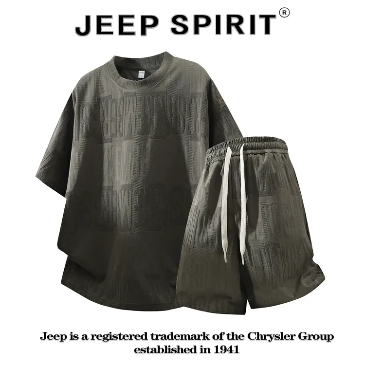 JEEPSPIRIT吉普套装男士夏季新款时尚百搭运动两件套宽松休闲上衣