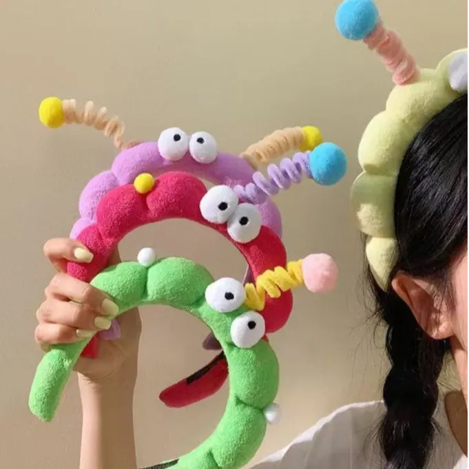 可爱扭扭怪兽发箍女洗脸毛绒搞怪网红毛发饰头箍青春彩色头饰