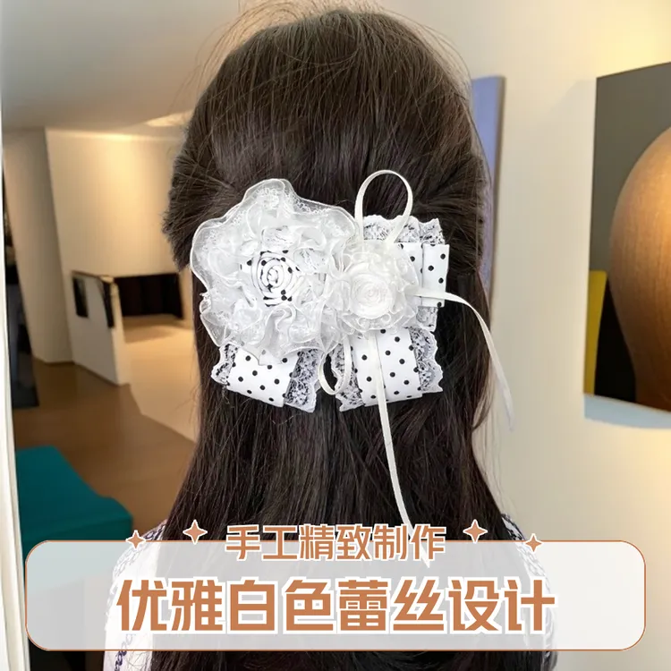波点发饰纯白手工花玫瑰洛丽塔发带日系少女百搭头饰蕾丝款气质