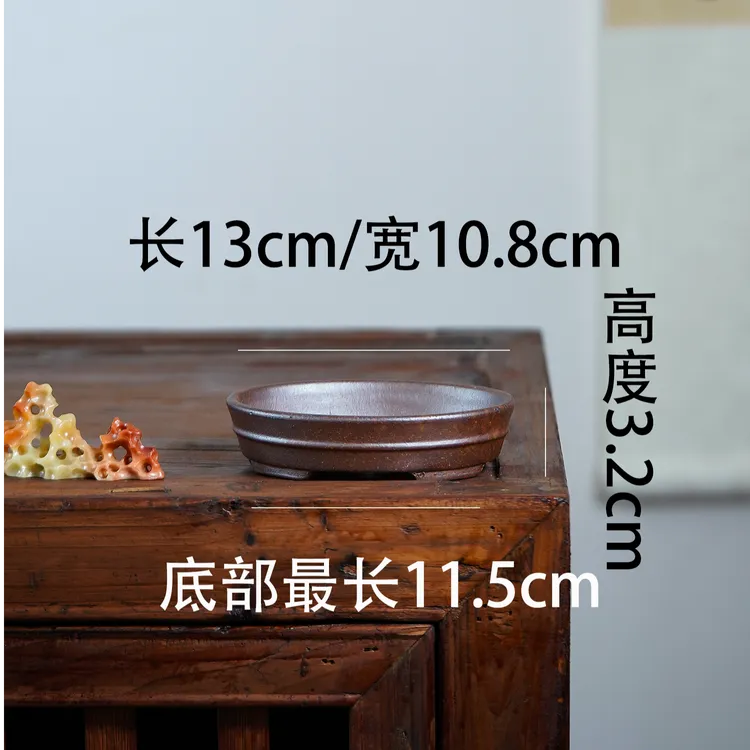 紫砂花盆圆形竹节盆景宜兴禅意桌面植物花卉盆栽