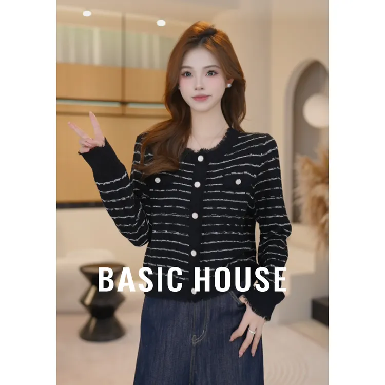 Basic House/百家好秋季新款小香风通勤韩系针织衫B1195B5Z472
