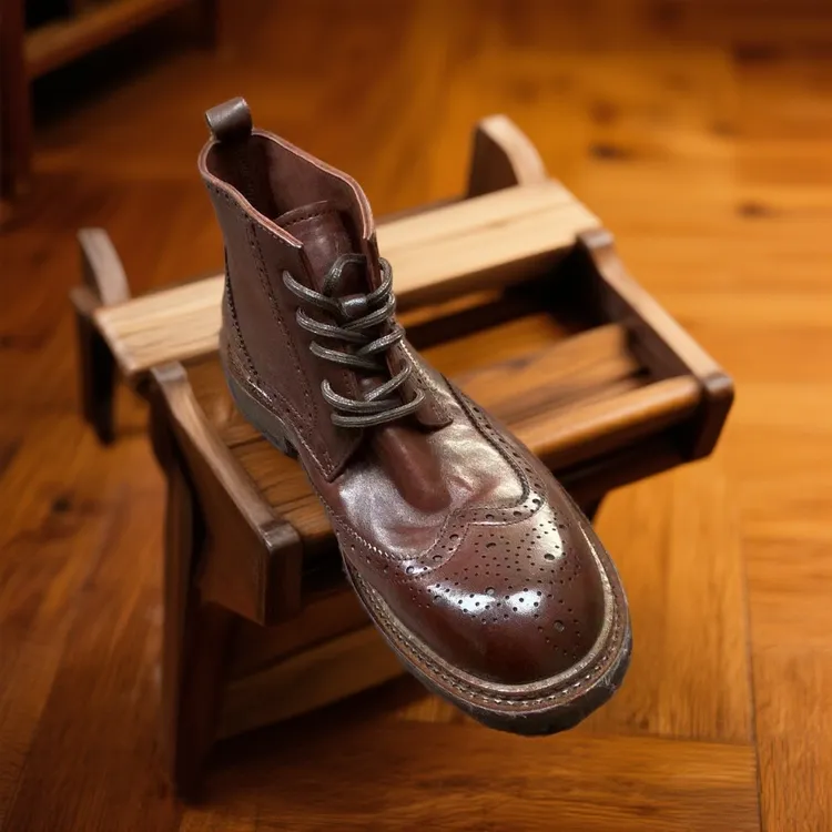 新款布洛克雕花复古真皮商务短靴男靴休闲皮鞋皮靴英伦高帮马丁靴