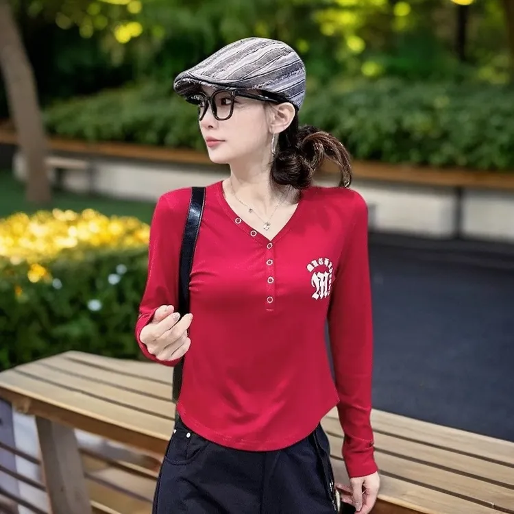 广场舞上装新款秋季V领显瘦时尚气质加绒运动上衣快速干爽不黏腻