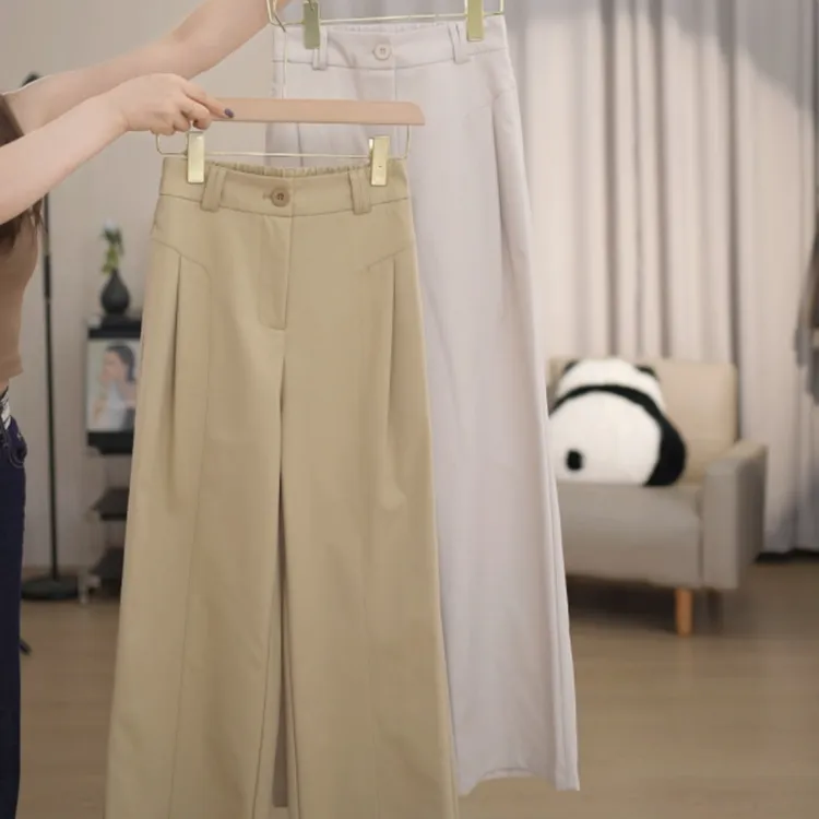 小个子2025年春季新款极简风卡其色休闲直筒裤高腰显瘦洋气百搭裤