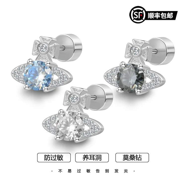 钛合金莫桑石耳饰 F136钛合金莫桑养耳钉耳钉商品图