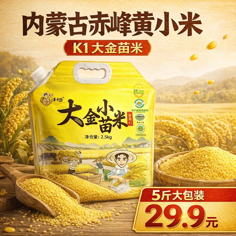嘉谷陇支持试吃内蒙古赤峰金苗k1 3/5斤黄小米五谷杂粮小米粥商品图