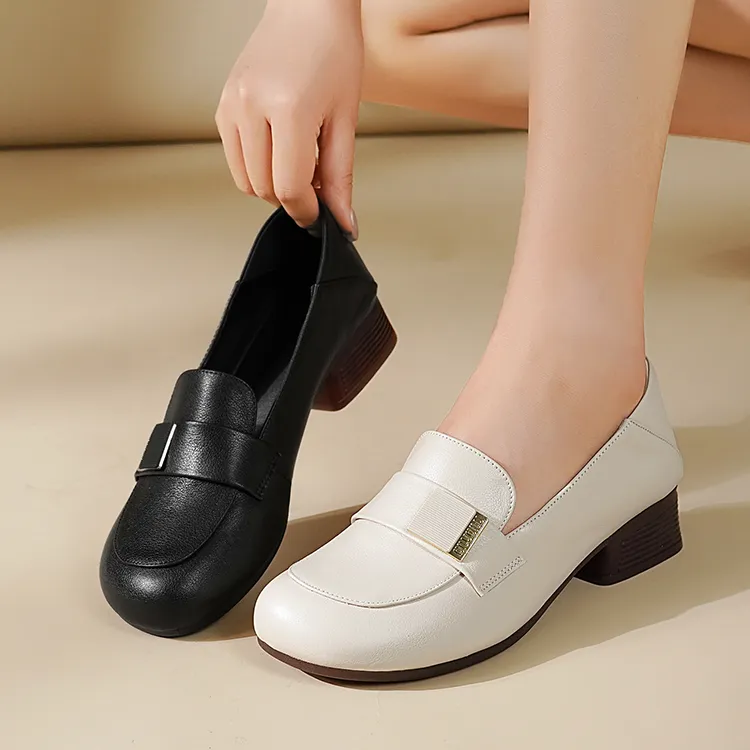 牛筋软底乐福鞋2025新款软皮软底妈妈鞋中跟女士一脚蹬小皮鞋单鞋