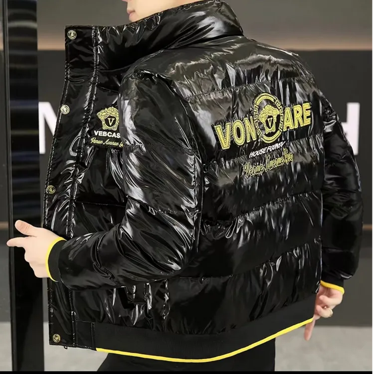 欧洲站冬季新款男士潮流时尚立领保暖修身刺绣棉衣休闲棉服外套