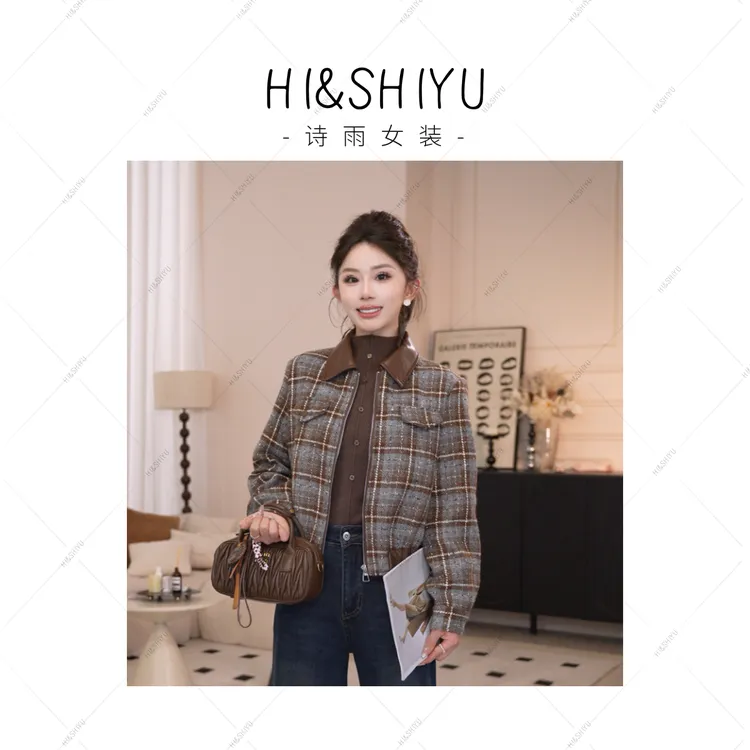 诗雨设计【格林岛屿】25年新款时尚百搭设计师重工休闲格子夹克外套
