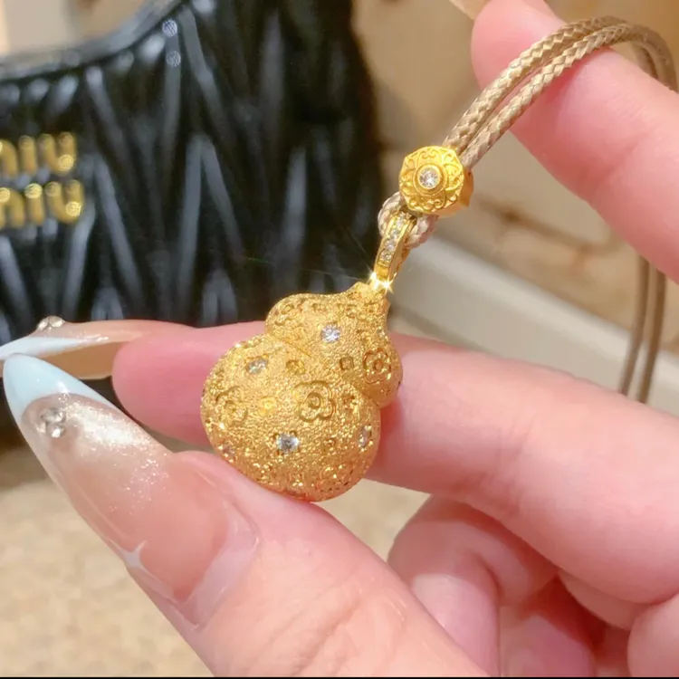 铜合金项链 新中式丝绒如意葫芦吊坠项链福禄香囊可打开毛衣链