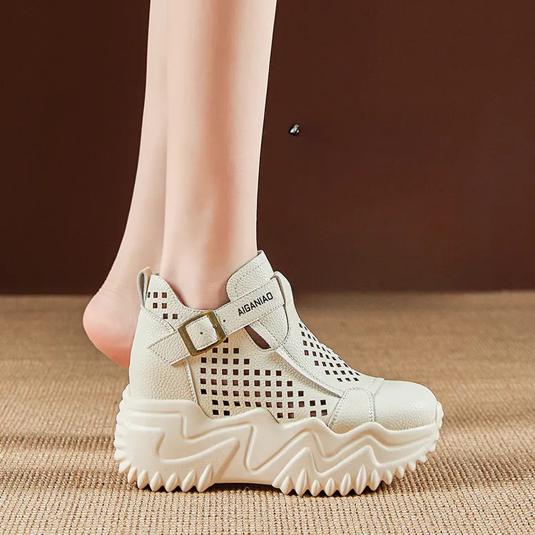 镂空透气洞洞鞋女2025夏季新款厚底内增高6公分矮子乐轻便老爹鞋