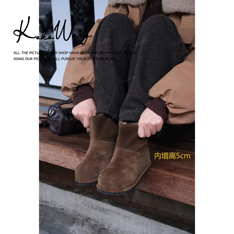 KOKO WANG 秋冬新款极简风真皮羊毛保暖休闲雪地靴X4345J22X01