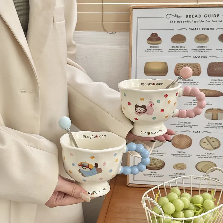 ins波点小狗创意卡通水杯陶瓷马克杯高颜值生日礼物送女生有意义