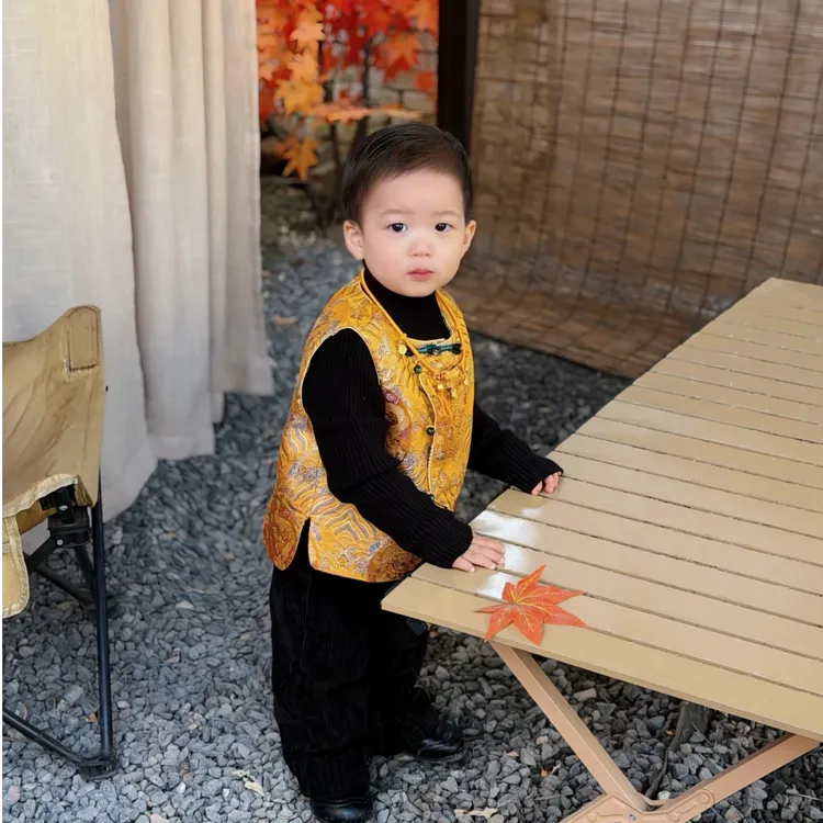 壹妈童装儿童旗袍马甲男宝背心抓周宴礼服男童国风新中式汉服夹棉