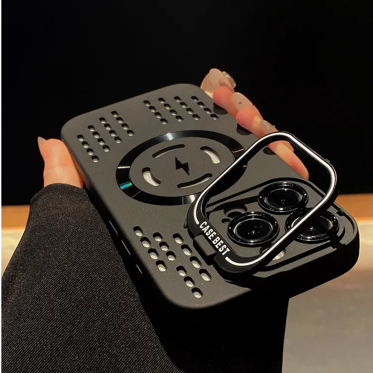 适用苹果16pro手机壳iphone15plus高级感14情侣13磁吸支架散热壳