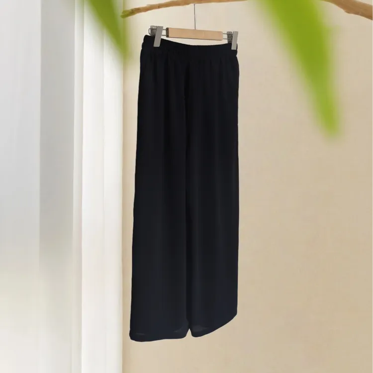 国绫新中式女装夏季薄款百搭阔腿裤高腰新中式休闲裤女士休闲裤