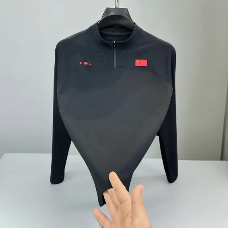 512-1款年户外男士半拉链长袖黑色打底高定纯色运动休闲打底