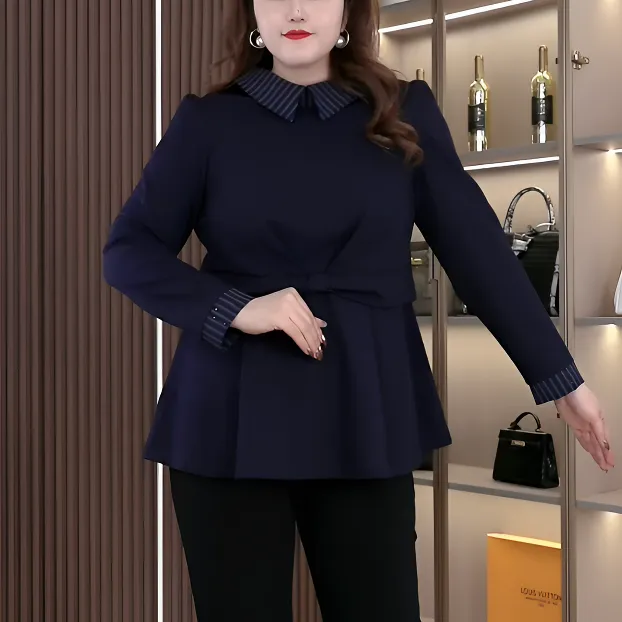 大码女装秋季新款减龄时尚大方气质假两件上衣ZSX25A0191