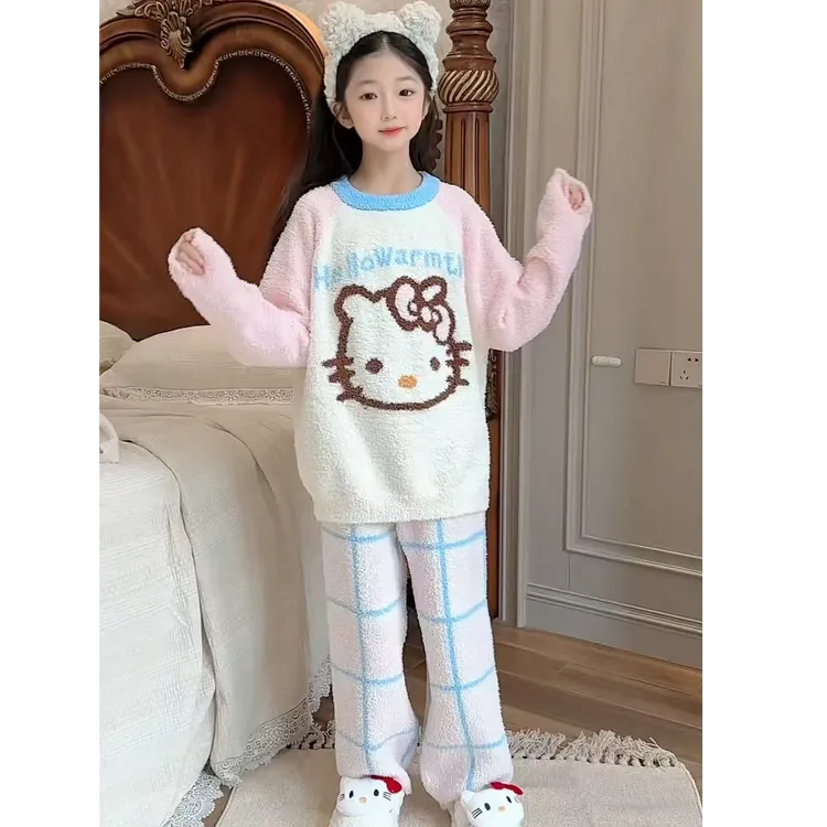 女童冬款加厚半边绒家居服睡衣2025新款中大童儿童时尚睡衣套装